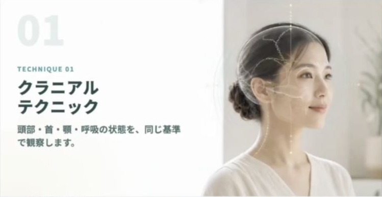 クラニアルテクニックの技術を紹介する動画画面